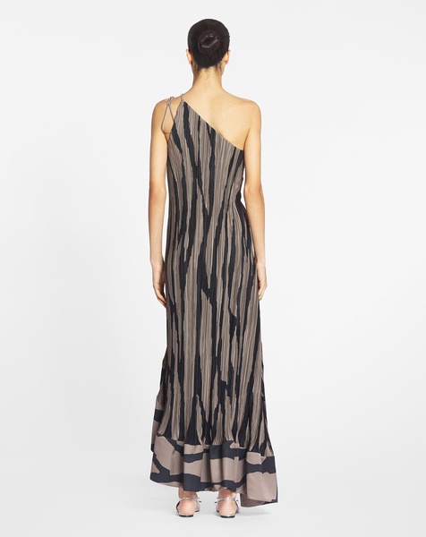 Asymmetrical cascade-effect dress