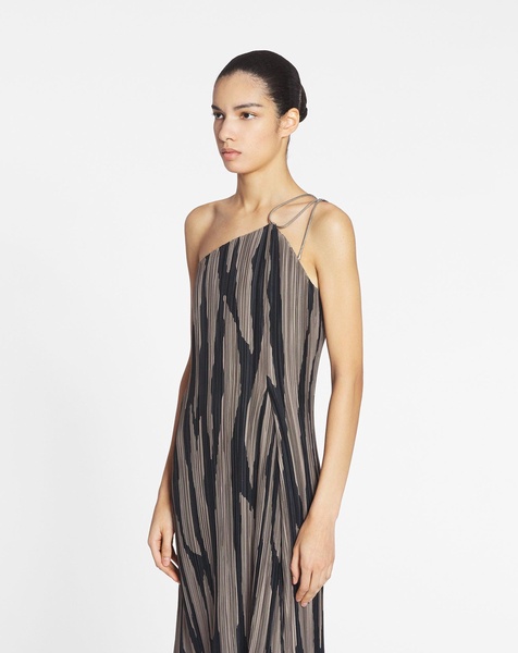 Asymmetrical cascade-effect dress