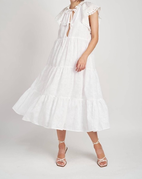 voile cotton midi dress in white