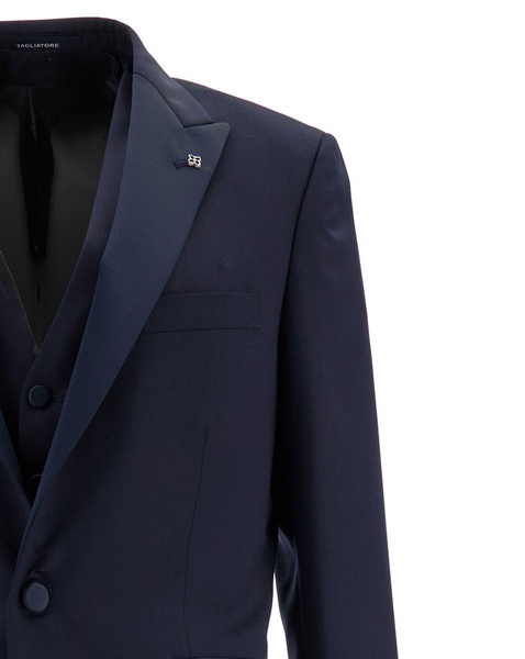 Blue Single-breasted Tuxedo With Vest In Wool Man