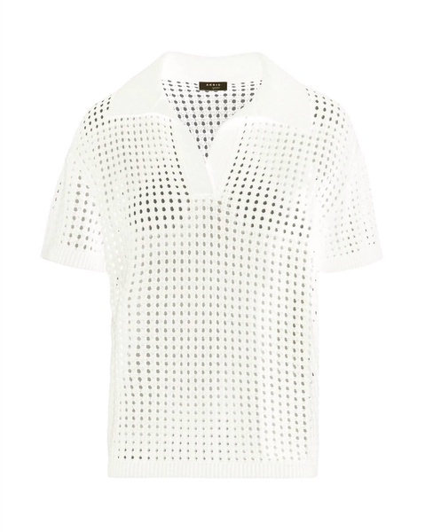 women mesh-knit polo shirt in cream