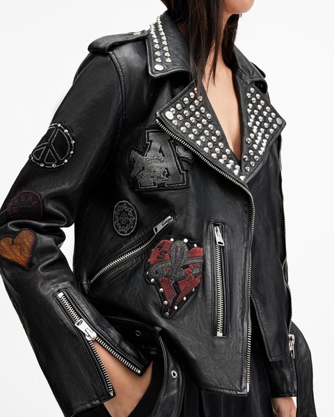 College Relaxed Fit Leather Biker Jacket