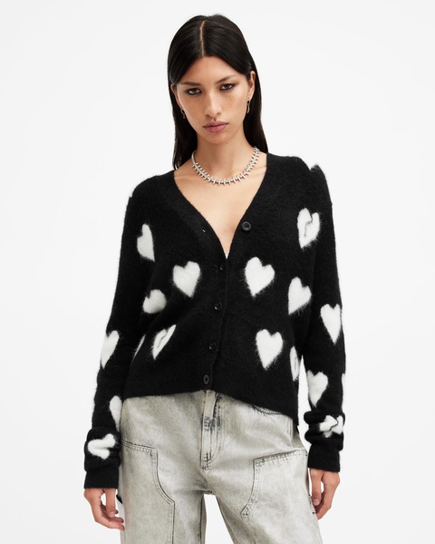 Amora Love Heart Jacquard Brushed Cardigan