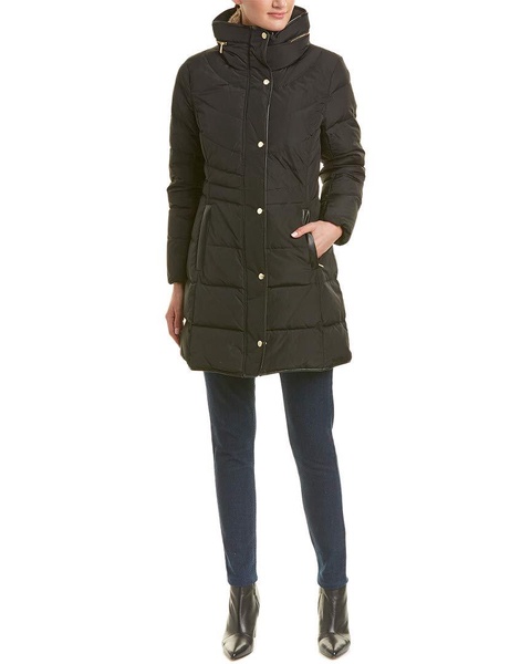 Cole Haan Women's Mid Length Down Coat with Bib Front