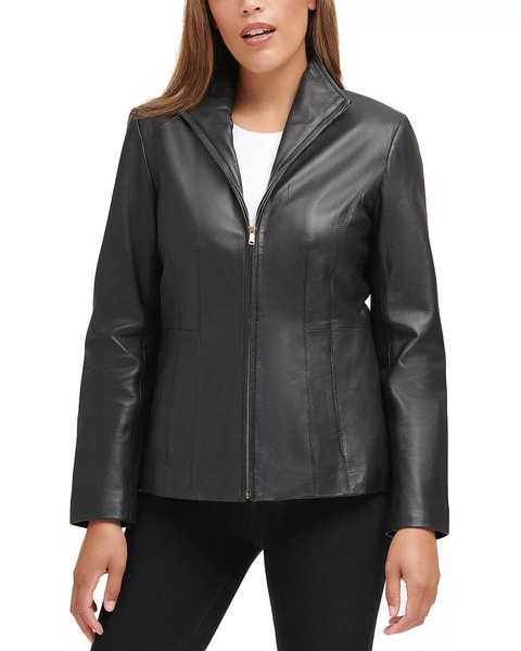 Cole Haan Women's Fully Lined Wing Collar Leather Coat