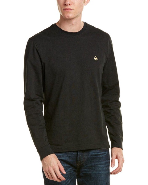 Brooks Brothers Men's Long Sleeve Cotton Crewneck Original Fit Logo T-Shirt, Black