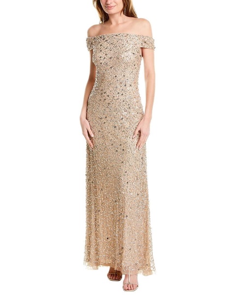 Adrianna Papell Women's Off The Shoulder Sequin Beaded Gown