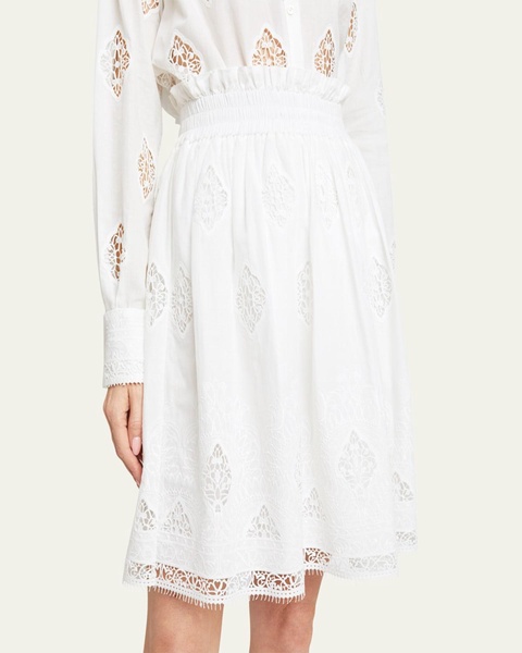 Lace-Embroidered Gathered-Waist Skirt