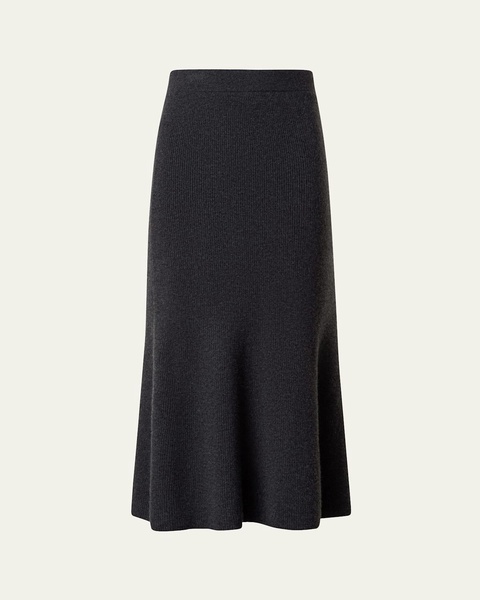 Ribbed Cashmere Godet Midi Skirt