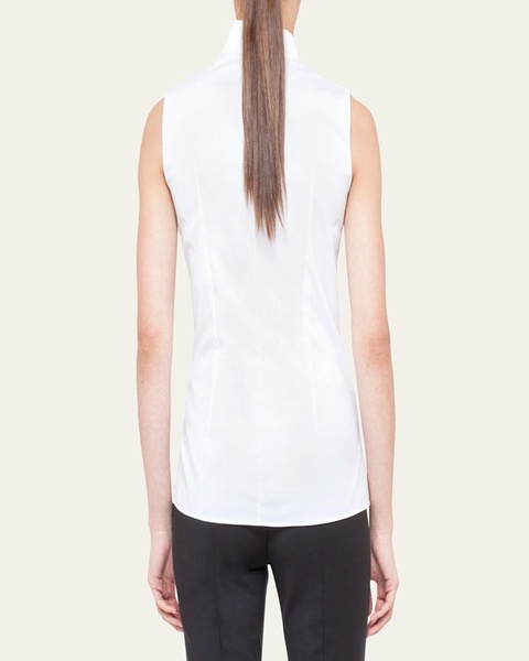 Notched Stand-Collar Sleeveless Button-Front Blouse