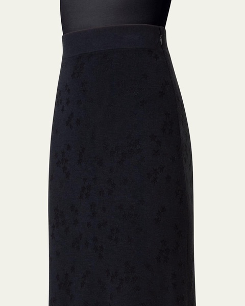 Wool-Silk Blend Knit Midi Skirt with Stars Intarsia Detail