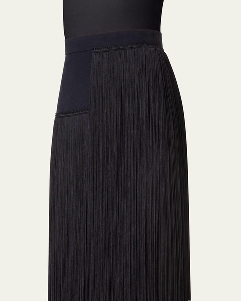 Silk Crepe Maxi Skirt with Asymmetrical Fringe