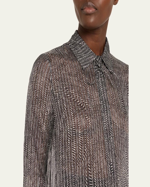 Printed Silk Jacquard Button-Front Shirt