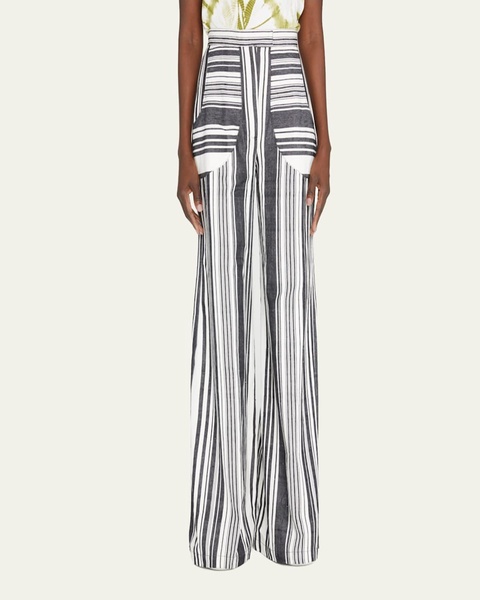 Hand-Sewn Stripe Wide-Leg Pants