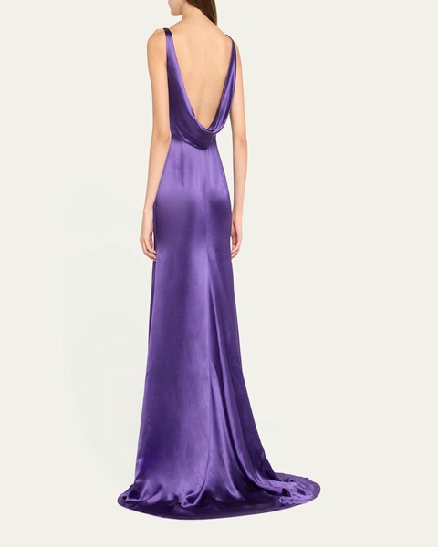 Draped Satin Trumpet Gown with Flower