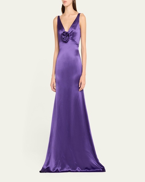 Draped Satin Trumpet Gown with Flower