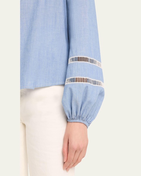 x High Summer Chambray Blouse with Netted Detailing