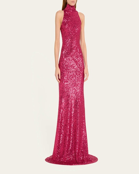 Sequined High-Neck Mermaid Gown