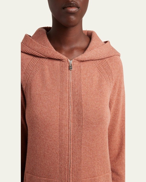 Merano Cashmere Zip-Front Hoodie Sweater