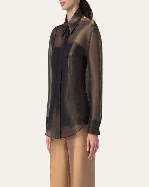 Button Down Silk Organza Blouse with Tank