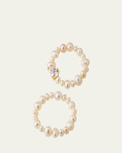 The Exposure of Time Ring Set in 14K Yellow Gold Plated Silver with Freshwater Pearls and Cubic Zirconia