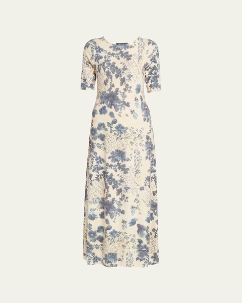 Blue Eyes Hill Floral Cashmere Maxi Dress