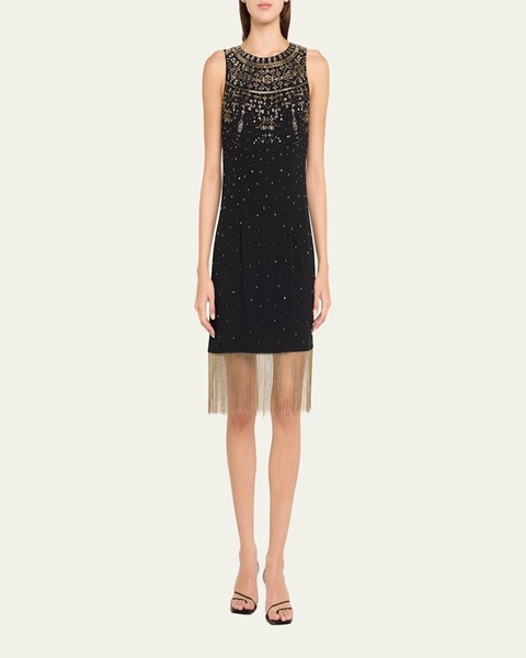 Brett Beaded Fringe-Hem Dress