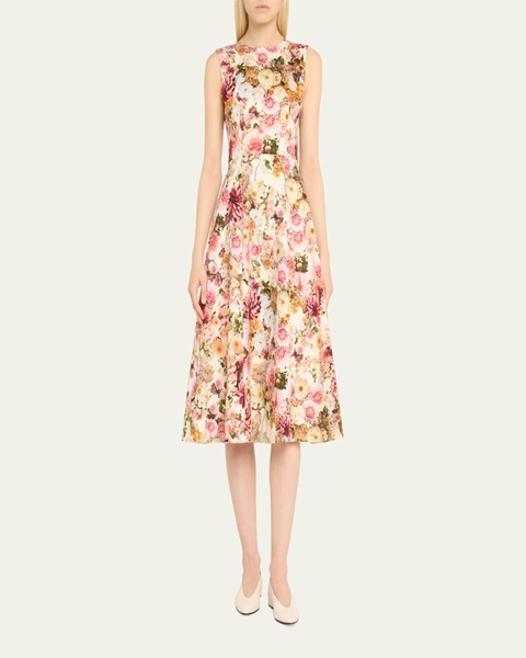 Eloise Floral Print Cotton Twill Midi Dress