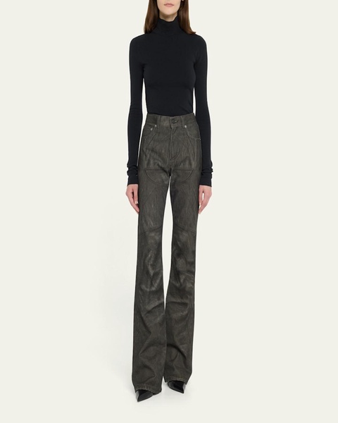 Floral Faux-Leather Flare Pants