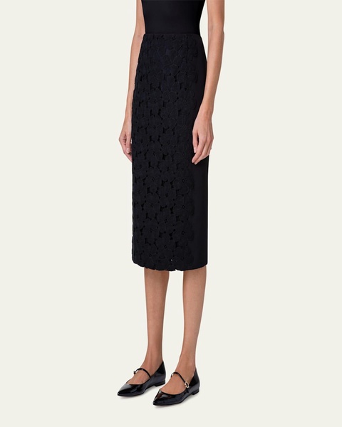 Anemone Embroidered Crepe Pencil Skirt