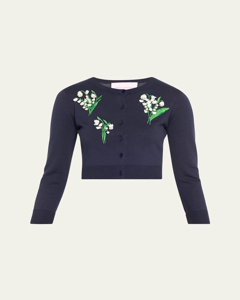 Floral Bead Embroidered 3/4-Sleeve Crop Cardigan