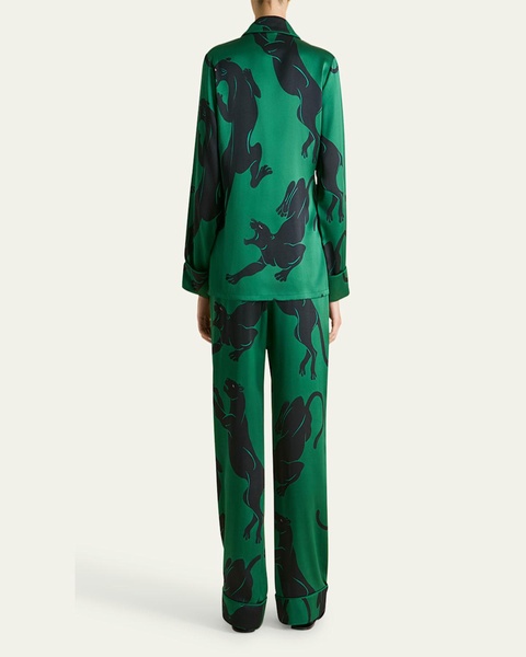 Lila Panther-Print Silk Pajama Set