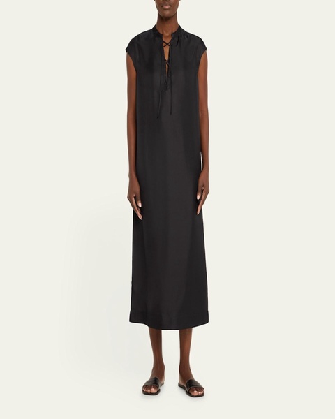 Demeter Laced-Neck Sleeveless Silk Maxi Dress