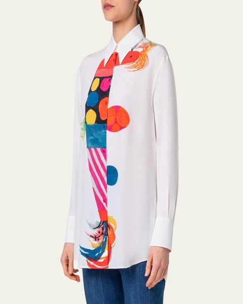 Silk Crepe Blouse with Rooster Print