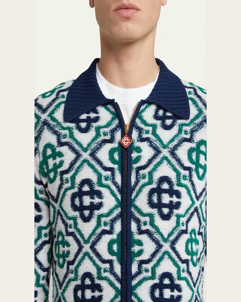 Men's Diamond Jacquard Full-Zip Sweater