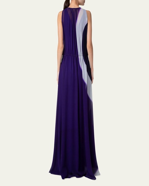 Loop-Print Elastic Silk Crepe Gown