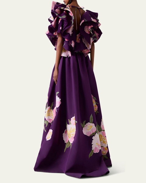 Long Floral Silk Ball Skirt