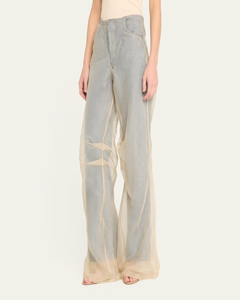 Wide-Leg Denim Jeans with Silk Parchment Overlay