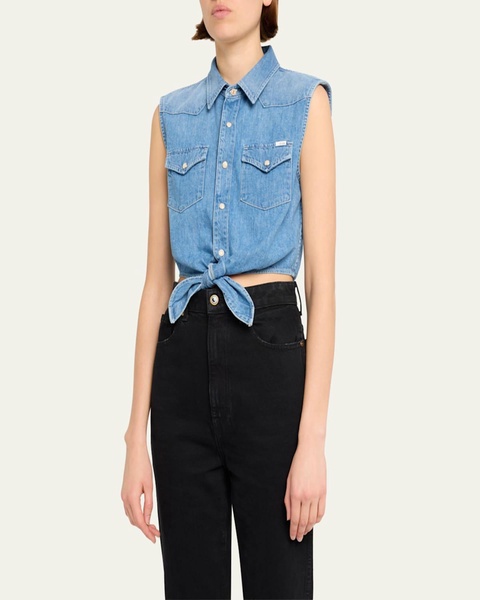 The Sleeveless Knotted Exes Denim Top