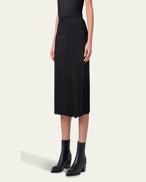 Silk Crepe Maxi Skirt with Asymmetrical Fringe