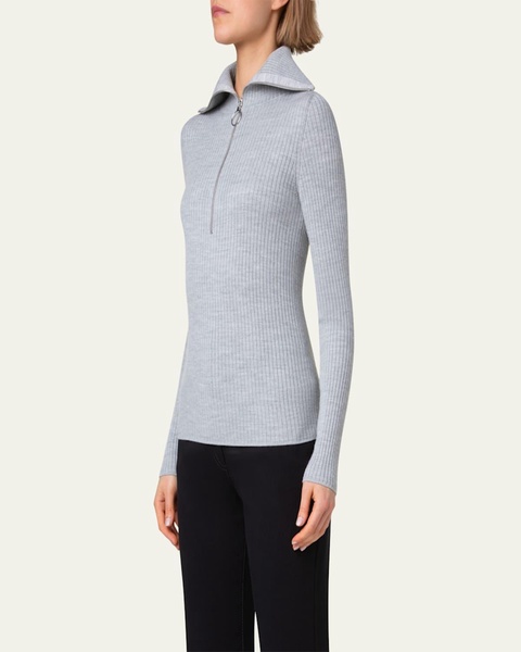 Half-Zip Rib Knit Fitted Sweater