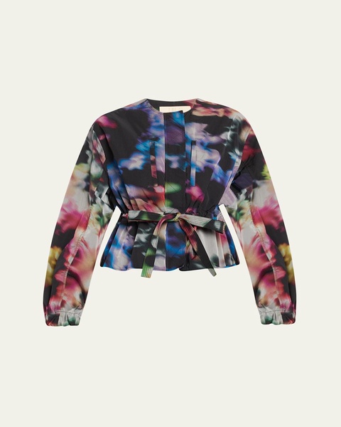 Alair Belted Printed Puff-Sleeve Jacket