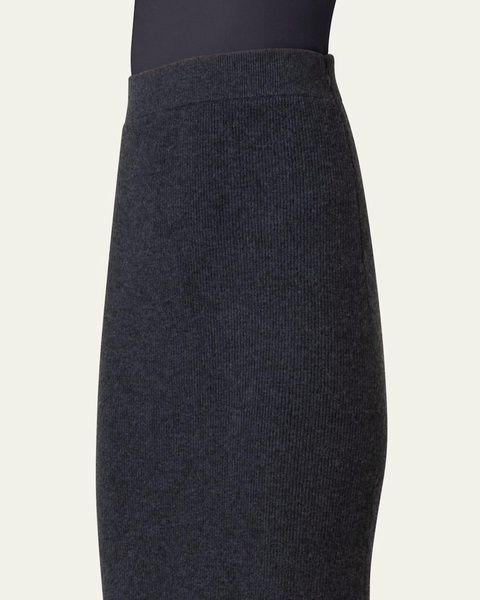 Ribbed Cashmere Godet Midi Skirt