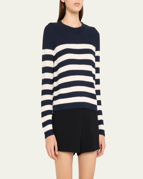 Striped Crewneck Sweater with Buttons