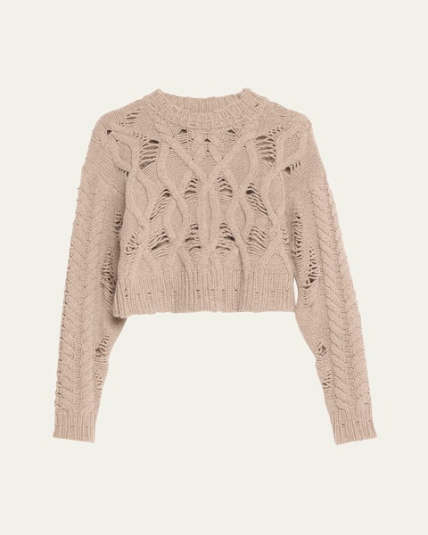 Distress Crop Cable Wool Cashmere Sweater