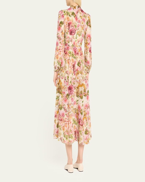 Alison Floral Crepe De Chine Long-Sleeve Maxi Dress