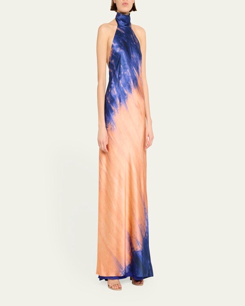 Tie-Dye Sherry Backless Halter Gown