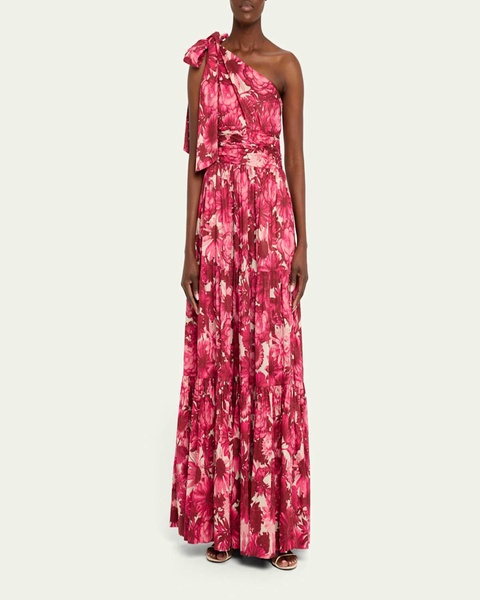 Mattera Tiered One-Shoulder Floral Cotton Poplin Maxi Dress