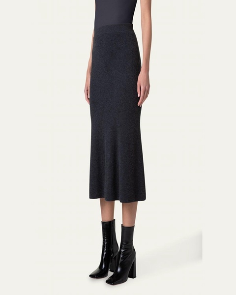 Ribbed Cashmere Godet Midi Skirt