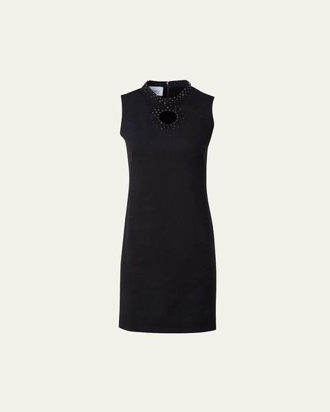 Wool Crepe Sheath Dress with Crystal Embellishment